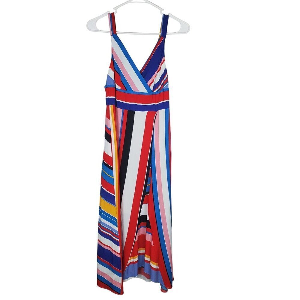 Tracy Reese X Anthropologie Striped Midi Dress XS V-Neck Sleeveless Colorful